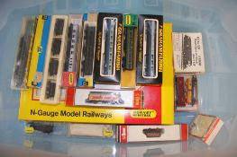 A box of 'N' gauge rolling stock