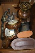 Three pairs of binoculars, oil lamp, three barometers etc.