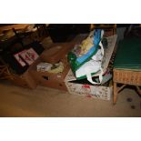 Three boxes to include Models of Yesteryear, Sewing box, Vintage toys, Scalextric etc.