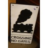 A modern sign 'Crossing No Gates'