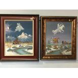 Two oil on canvas, signed J. Yazzie, India scenes, 50cm x 39cm