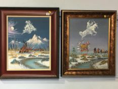 Two oil on canvas, signed J. Yazzie, India scenes, 50cm x 39cm