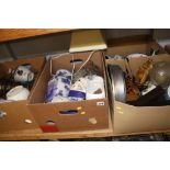 4 boxes of china, table lamp etc.