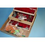 A jewellery box and contents and various costume jewellery