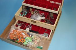 A jewellery box and contents and various costume jewellery