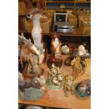 Nine various animal sculptures