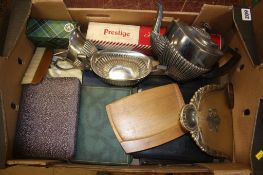 Two boxes of silver plated wares, cutlery etc.