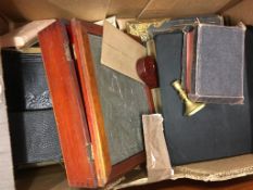 Three boxes to include; Family Bible, Thornton Pickard camera, box of china etc.