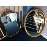Gilt oval mirror and another mirror
