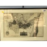 A framed plan of Sunderland and Bishopwearmouth and Monkwearmouth, dated 1817, 32cm x 47cm