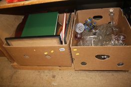 3 boxes of glassware, stamp album, boxed cutlery etc.