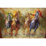 Three modern oils and a horse print