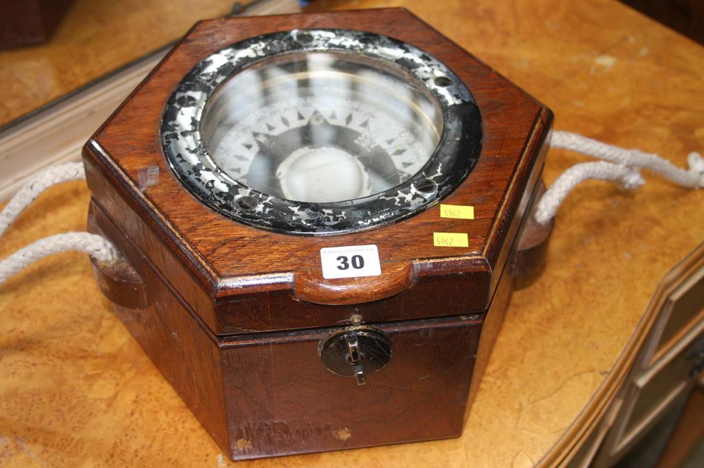 A gimbled Ship's compass, in an octagonal case - Image 6 of 6