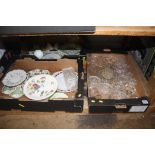 A shelf containing cut glass and china, Wedgwood, Hornsea, Royal Stafford, Royal Paragon etc.