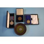 Boxed National Service medal and various coins and medals