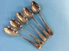 Five silver teaspoons. Weight 2.2oz/71 grams