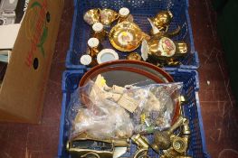 Four trays to include various animals, brassware, tea wares etc.