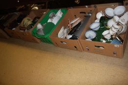 Five boxes of mixed china and glassware, including a Noritake 'Greenhill' tea set