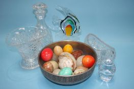 Quantity of glassware and a bowl of Onyx eggs