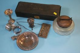 A silver dish, a bridge set, a calling card case etc.