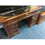 A reproduction mahogany pedestal desk and filing drawers (2)