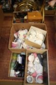 Five boxes including china, glass circular mirror etc.