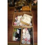 Five boxes including china, glass circular mirror etc.