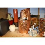 Brassware, Lladro figure group, vases, Antler vanity case etc.