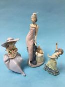 Two Lladro figurines (boxed) and one a/f