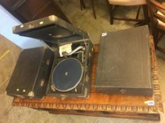 Three table top wind up gramophones