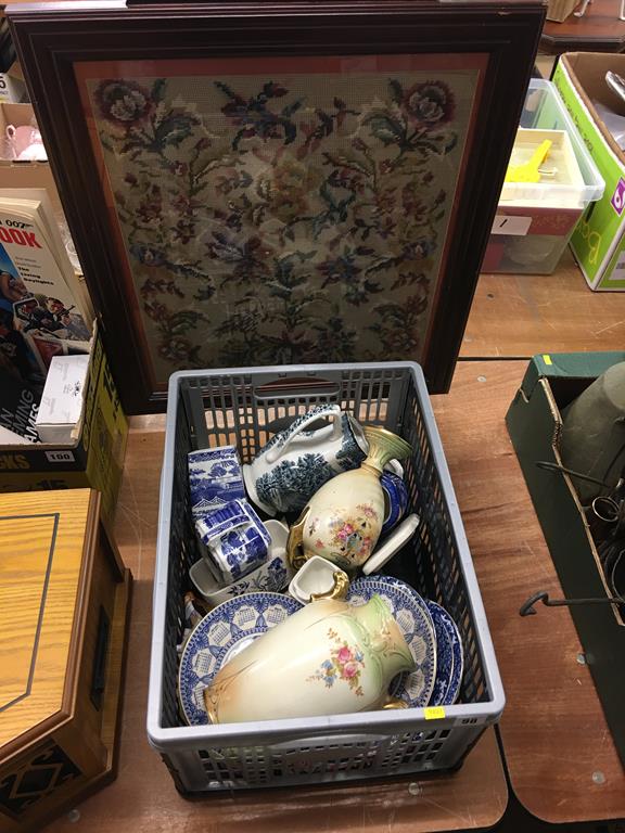 Assorted china and a fire screen