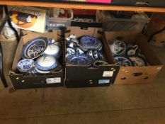 Four boxes of assorted blue and white china