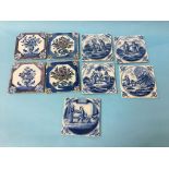 Nine various Victorian wall tiles