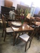 Mahogany drawer leaf table and four Queen Anne style chairs