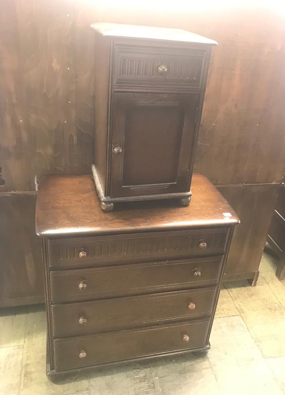 Oak bedside cabinet and a chest of drawers