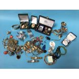 Quantity of dress jewellery and a pair of silver spill vases