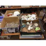 Four boxes of glass and china, Poole and two watercolours