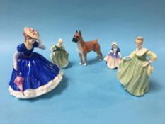 A Royal Doulton 'CH Warlord of Mazelaine', HN 2643 and four Royal Doulton Ladies (5)