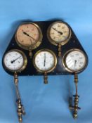 A set of six wall mounted Ships Pressure gauges