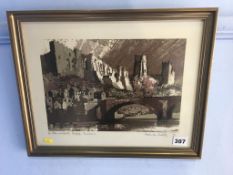 Etching, Norman Wade, Limited edition, 1/60, signed in pencil, 'Framwellgate Bridge, Durham'