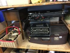 Typewriter, sewing box etc.