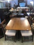 A 19th century oak tilt top breakfast table, with a set of four mahogany chairs