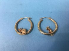 Pair of 9ct gold Cat and Mouse earrings, 1.7g