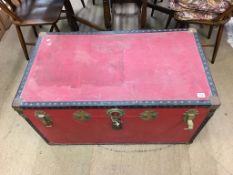 Travel trunk containing assorted vintage toys and games