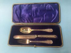 Cased silver knife, fork and spoon set