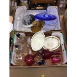 Two trays of assorted glass ware