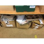 Three boxes of assorted including lamps, linen etc.