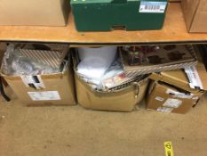 Three boxes of assorted including lamps, linen etc.