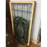 A decorative leaded glass panel 'Ladies', some pieces of leaded glass and a window