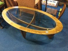 Teak oval and glass inset table